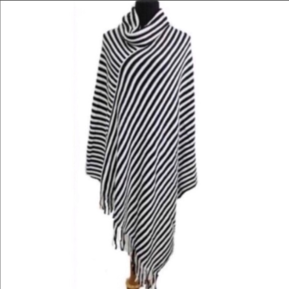 Striped Cowl Neck Poncho - Picture 3 of 8